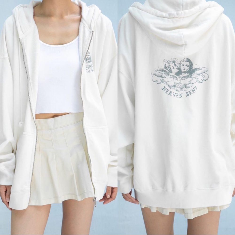 brandy melville heaven sent full oversize zip up hoodie jacket (large / xl)